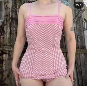 1950s 1950s Pink Gingham Beach Playsuit
